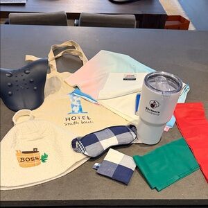 HEALTH AWARENESS BUNDLE - tote towel posture neck pillow thermos sauna hat bands